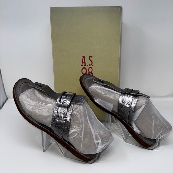 A.S.98 Italian Leather Sandals – Metallic Silver Buckle Thong – Rare - Picture 11 of 15